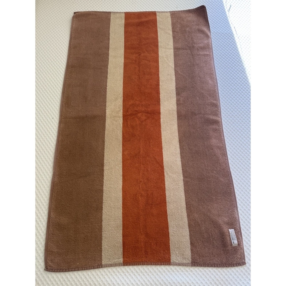 Vintage JCPenney Bath Towel Replacement Brown Tan Burnt Orange Stripe Retro